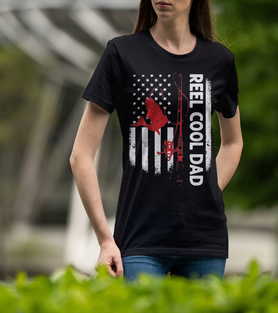Reel Cool Dad American Flag Fishing Veteran T-Shirt