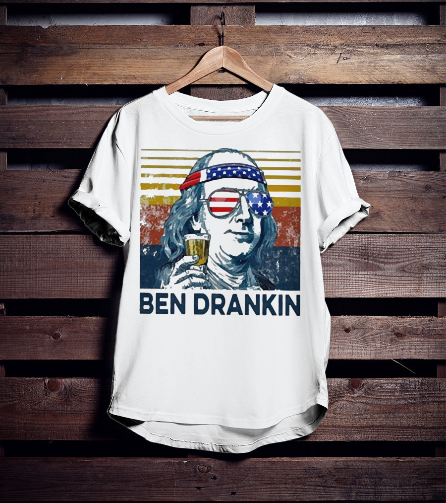 Ben Drankin Beer American Flag Sunglasses Patriotic Benjamin Franklin T-Shirt