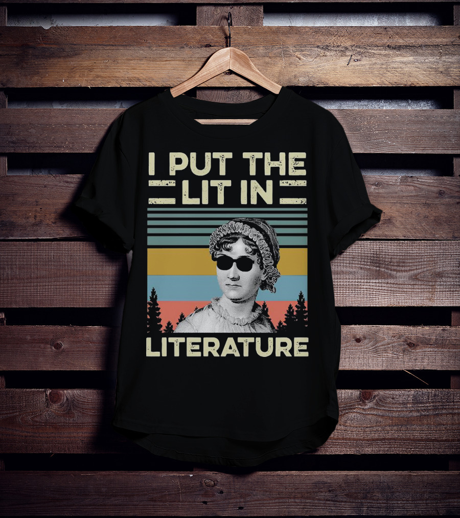 I Put The Lit In Literature Jane Austen Vintage Sunglasses Retro Forest Stripes T-Shirt