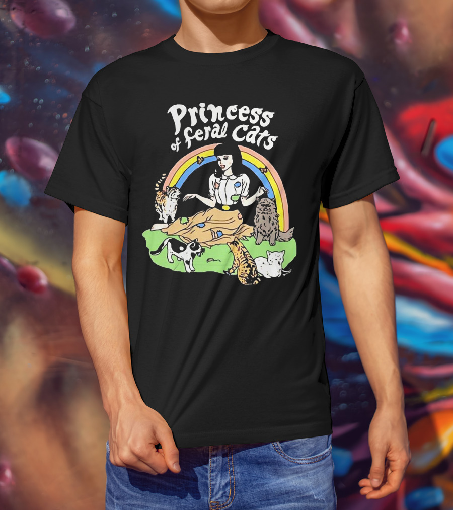 Princess Of Feral Cats With Rainbow And Cats In T-Shirt