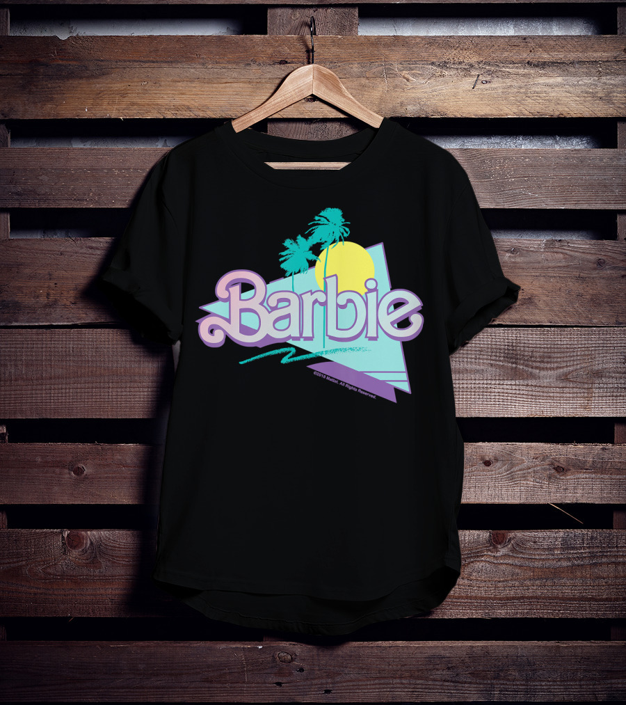 Barbie Pastel 90s Retro Logo With Palm Trees And Sunburst T-Shirt