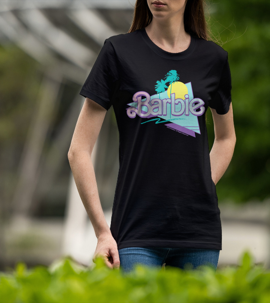 Barbie Pastel 90s Retro Logo With Palm Trees And Sunburst T-Shirt