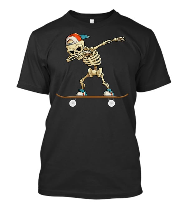 Dabbing Skeleton Skater Cool Skateboard Trick T-Shirt