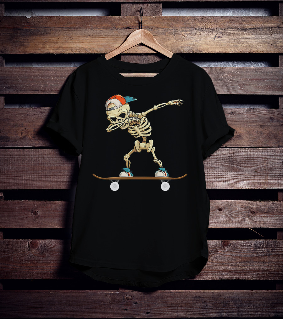 Dabbing Skeleton Skater Cool Skateboard Trick T-Shirt