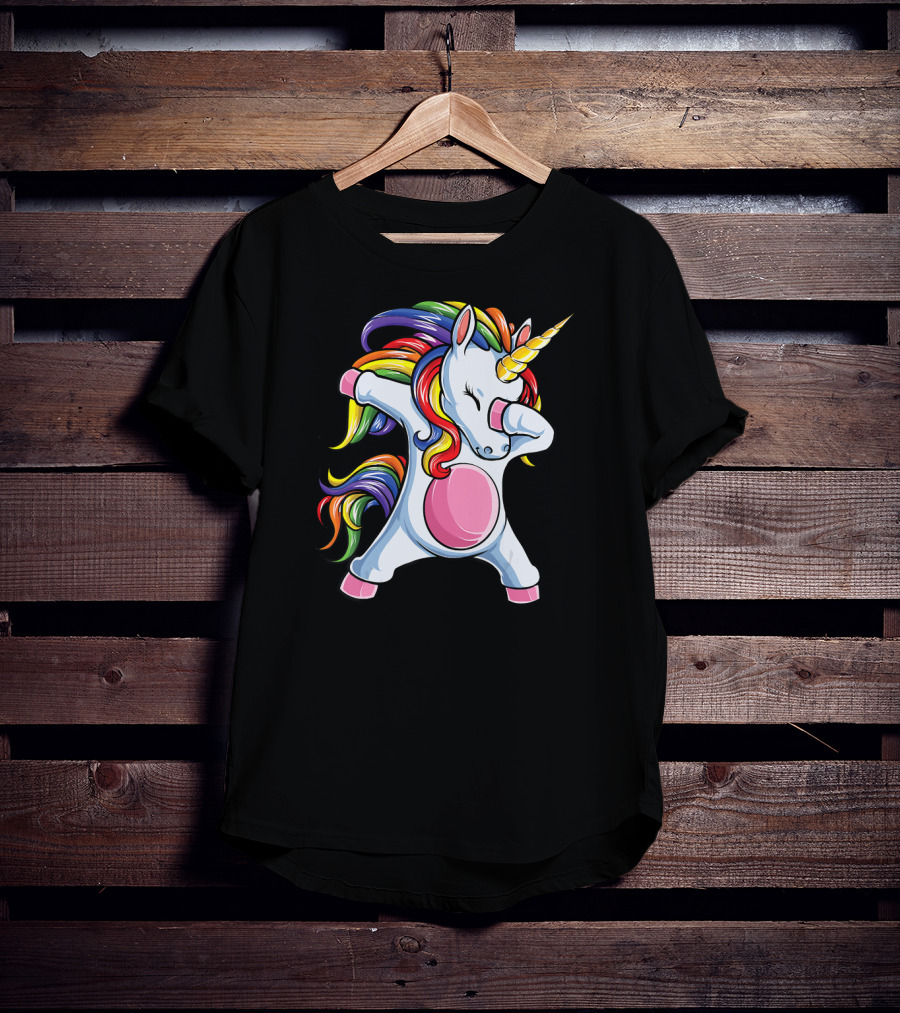 Dabbing Unicorn Rainbow Girls Kids Women T-Shirt