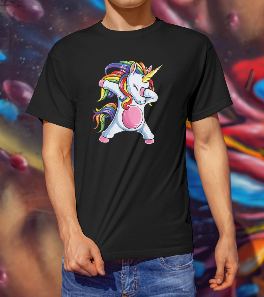 Dabbing Unicorn Rainbow Girls Kids Women T-Shirt