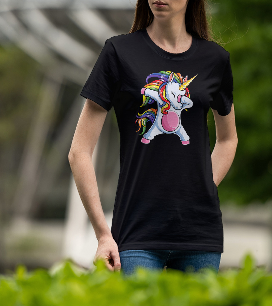 Dabbing Unicorn Rainbow Girls Kids Women T-Shirt