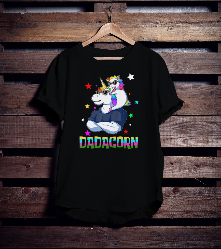 Dadacorn Muscle Unicorn Dad Baby Christmas Papa Stars T-Shirt