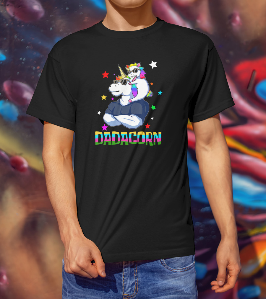 Dadacorn Muscle Unicorn Dad Baby Christmas Papa Stars T-Shirt