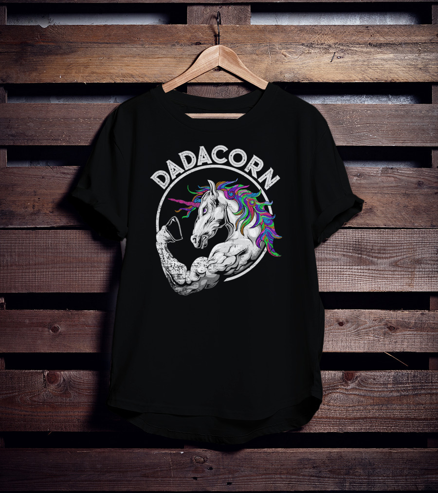Dadacorn Muscle Unicorn Flexing Rainbow Mane T-Shirt