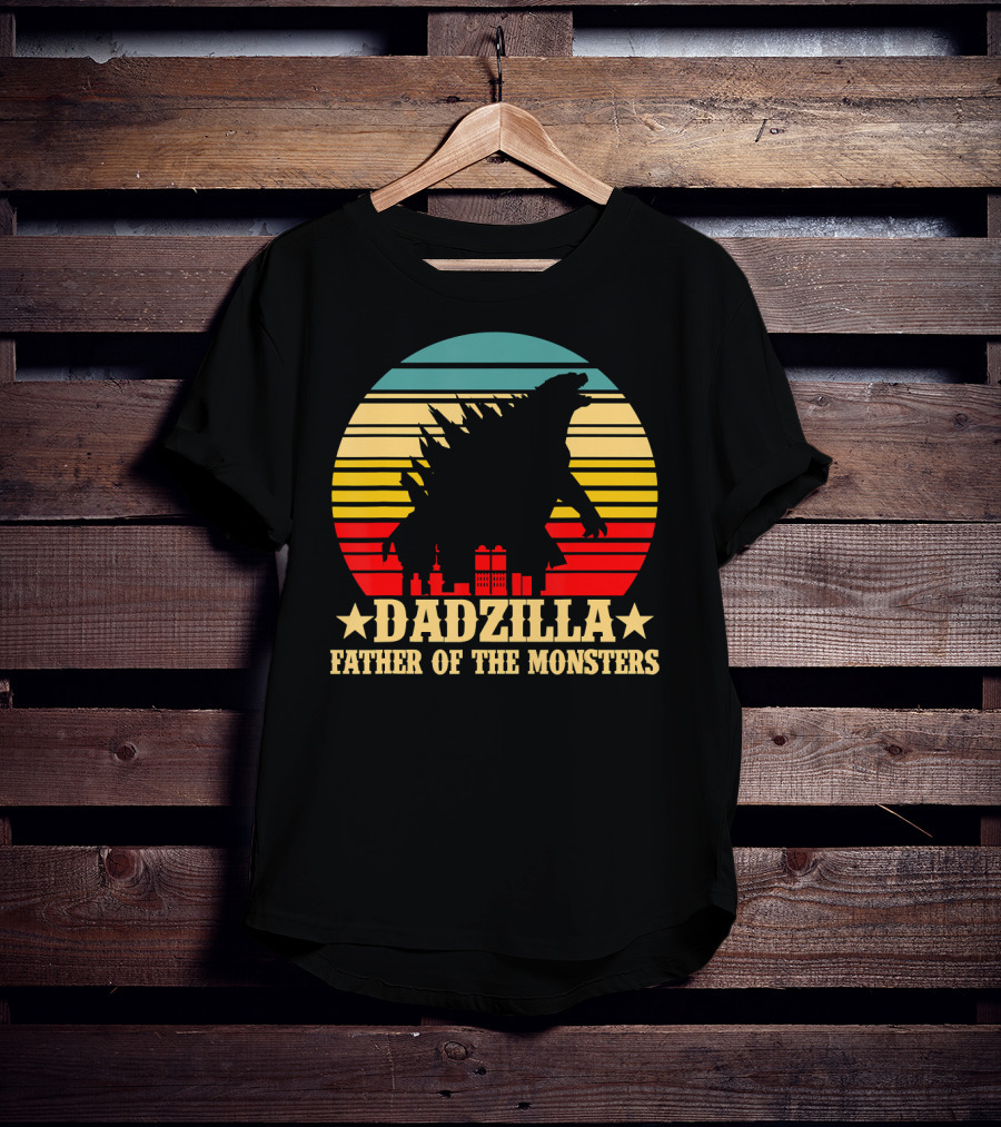 Dadzilla Father Of The Monsters Dinosaur Retro Sunset Monster T-Shirt