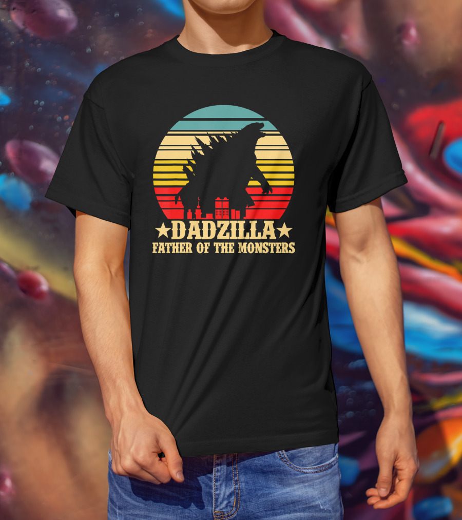 Dadzilla Father Of The Monsters Dinosaur Retro Sunset Monster T-Shirt