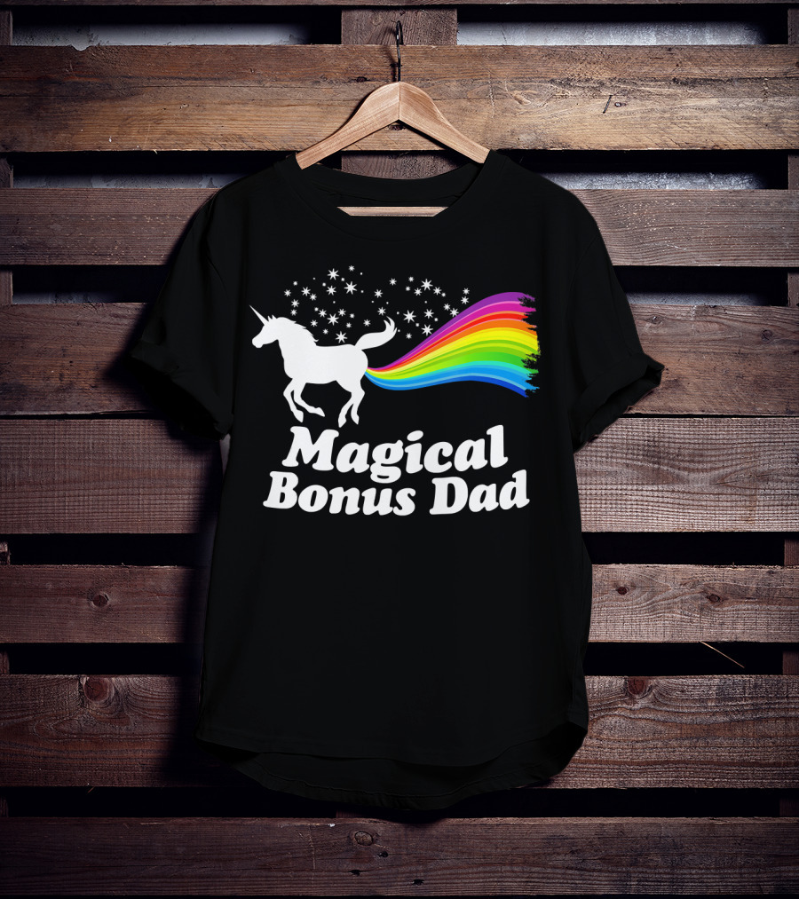 Magical Bonus Dad Unicorn With Rainbow And Stars T-Shirt