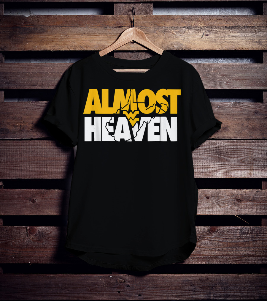 Almost Heaven West Virginia Bold Text With State Silhouette And Mountain Elements T-Shirt