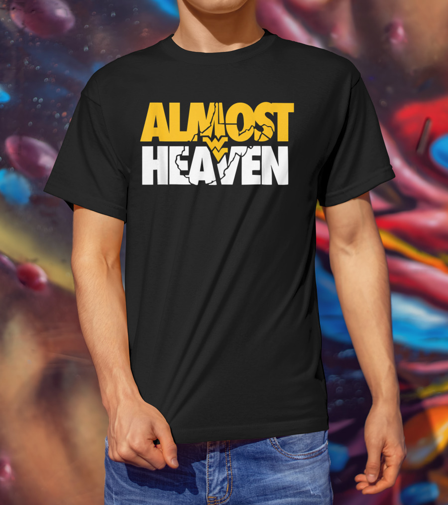 Almost Heaven West Virginia Bold Text With State Silhouette And Mountain Elements T-Shirt