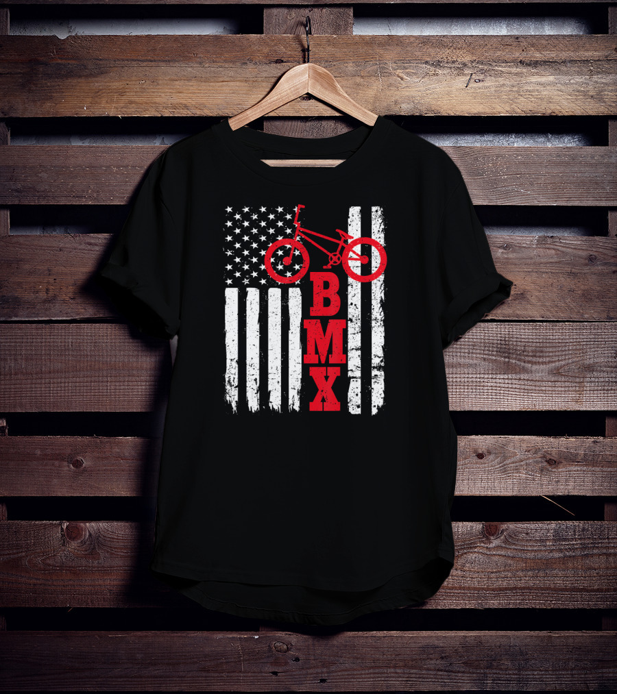 BMX Bike With American Flag USA Sport Fan Biking T-Shirt