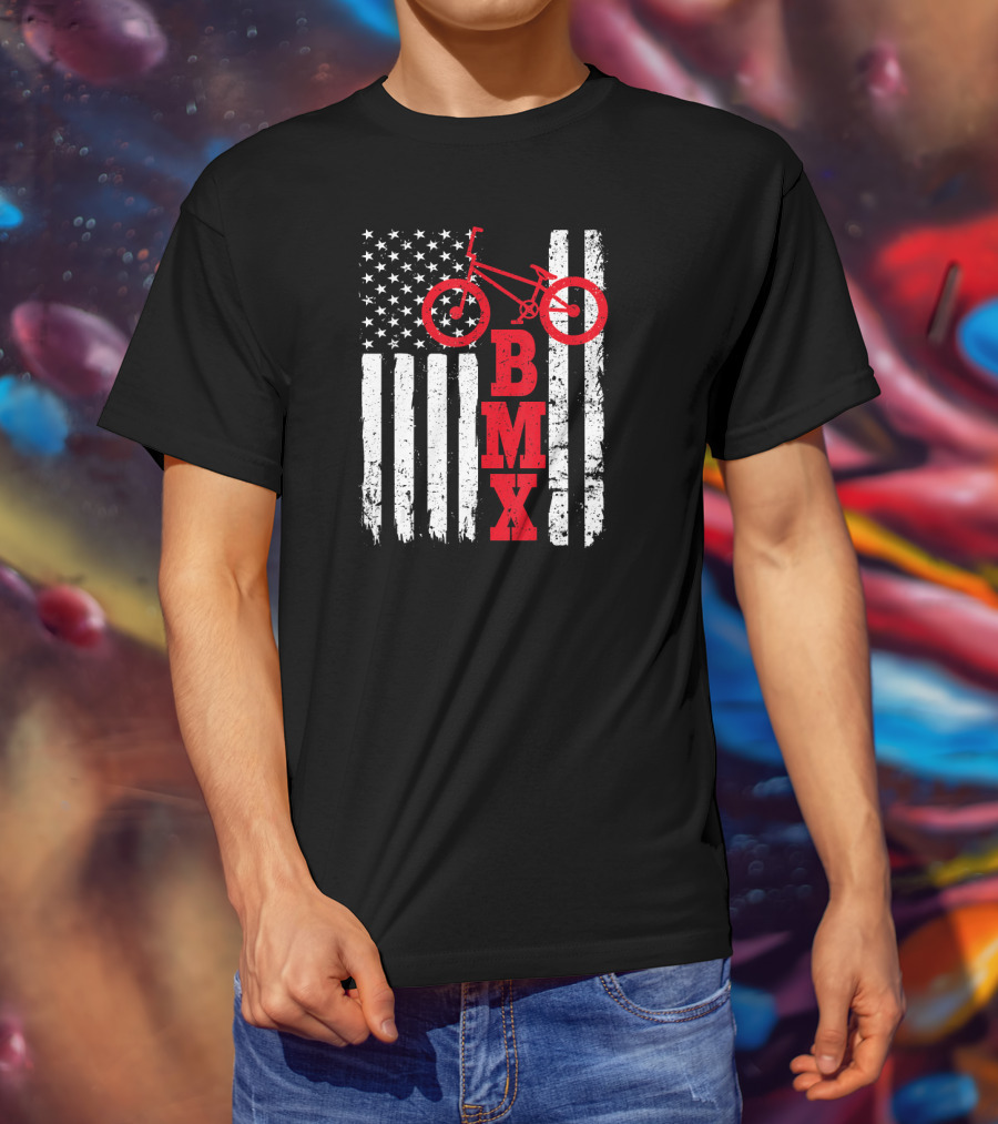 BMX Bike With American Flag USA Sport Fan Biking T-Shirt