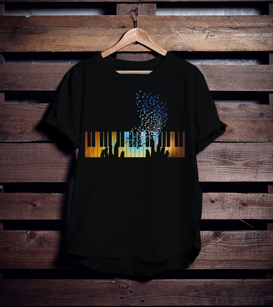 Musical Notes Rising From Colorful Keyboard Piano T-Shirt