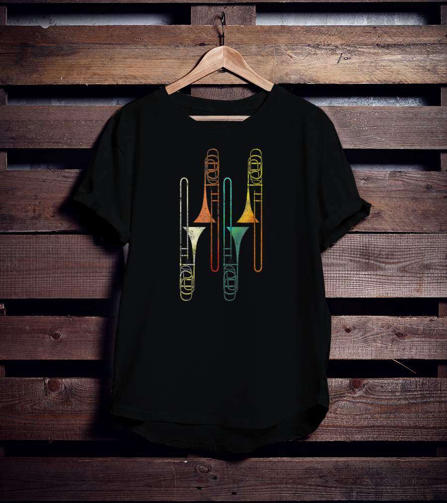 Retro Trombone Jazz Vibe Multicolor Musical Instruments T-Shirt