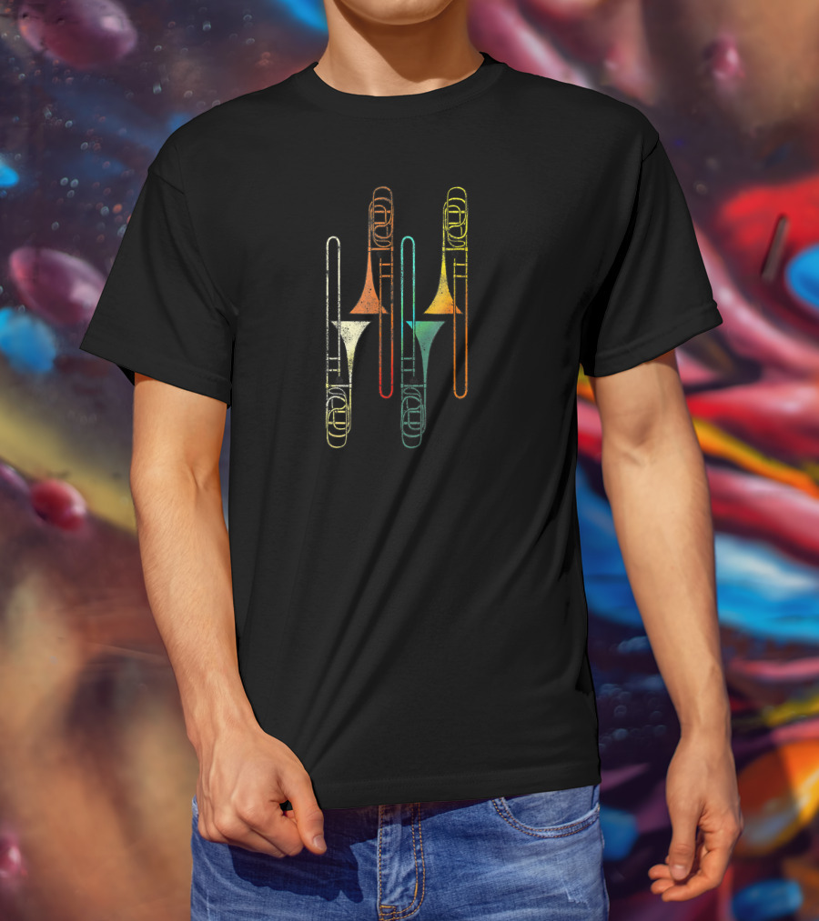 Retro Trombone Jazz Vibe Multicolor Musical Instruments T-Shirt