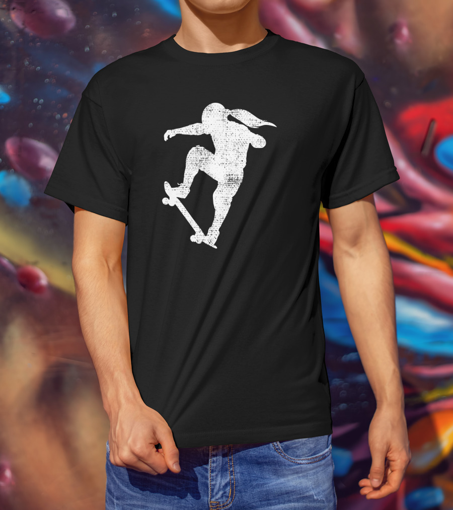 Skater Girl Skateboard Skateboarder Silhouette Riding Skateboard T-Shirt