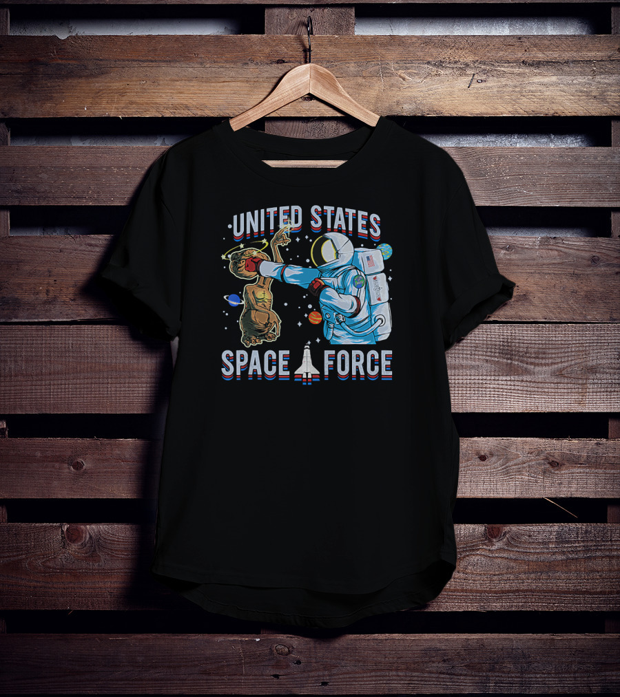 United States Space Force Astronaut Punching Alien In Humorous Space Scene T-Shirt