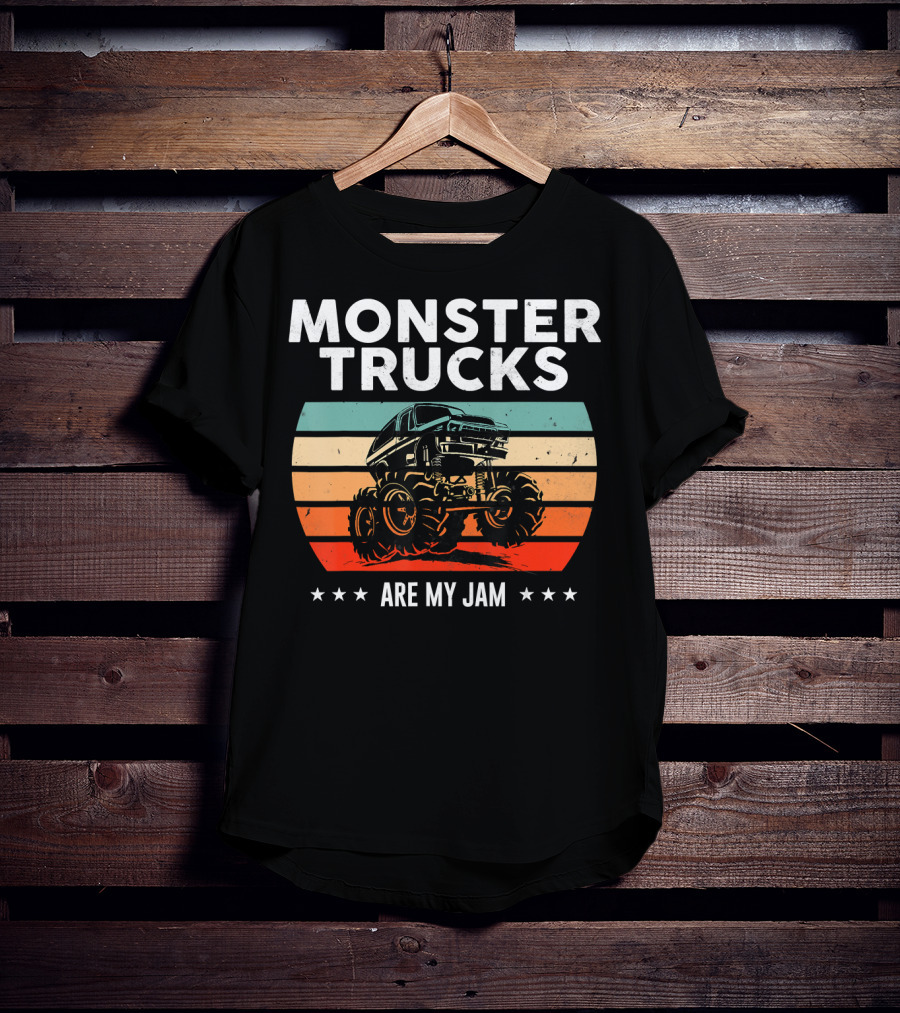 Monster Trucks Are My Jam Retro Sunset Vintage Cool Engines T-Shirt