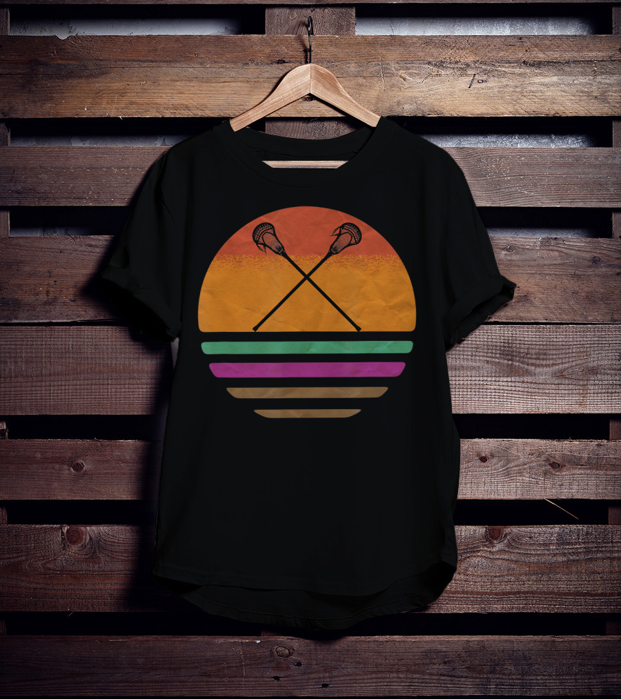 Vintage Retro Lacrosse Crossed Sticks Silhouette Sun T-Shirt