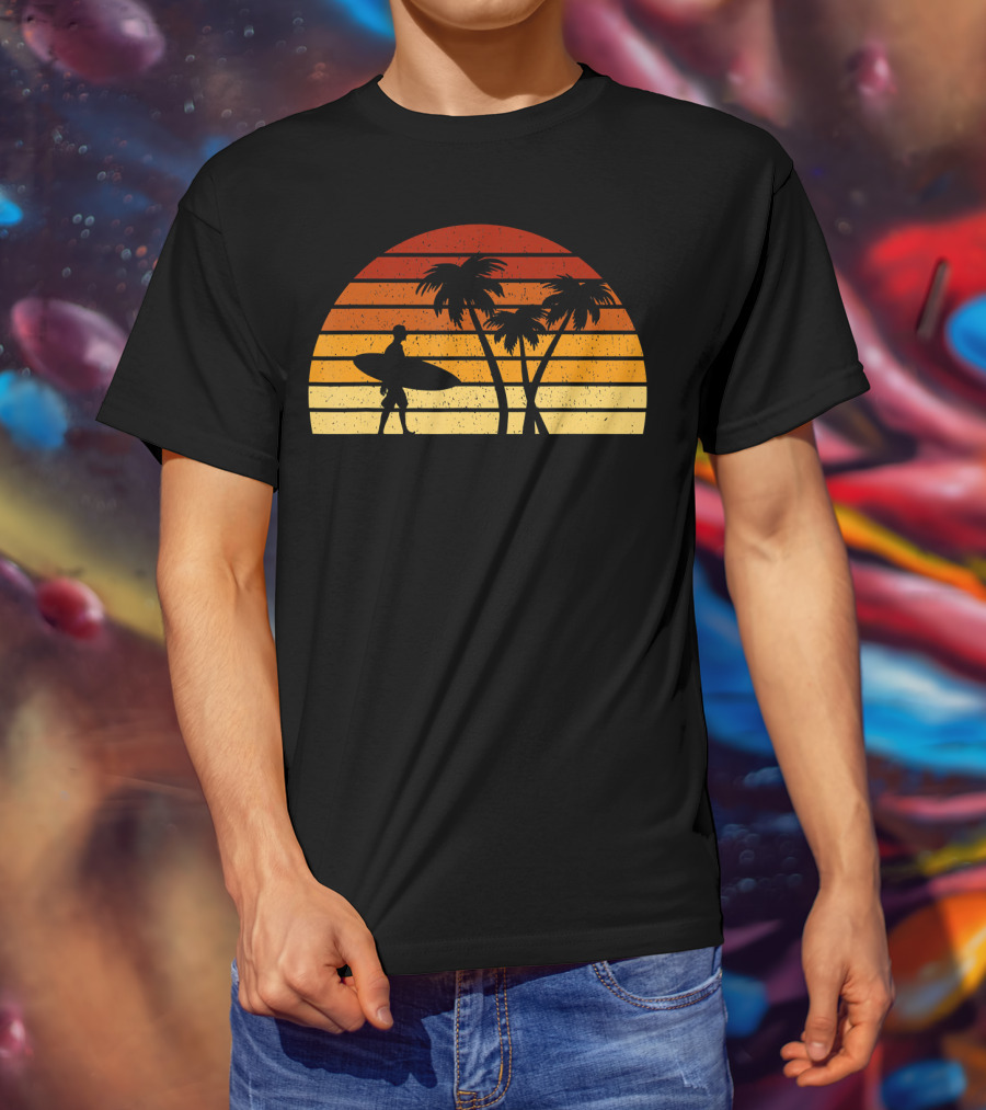 Vintage Sunset Surfing Palm T-Shirt