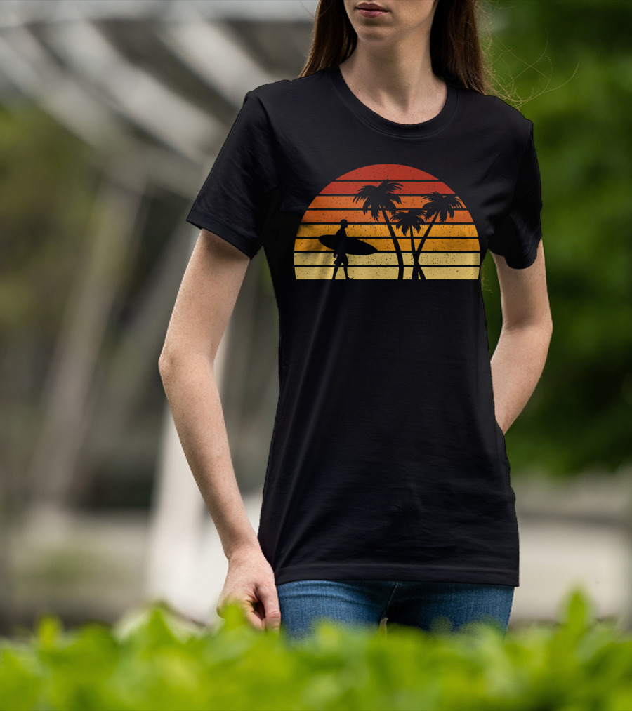 Vintage Sunset Surfing Palm T-Shirt