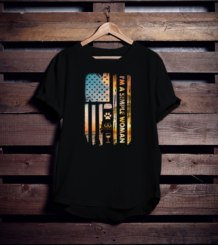 I'm A Simple Woman USA Flag Camping Wine Flip Flops Dog Camp T-Shirt