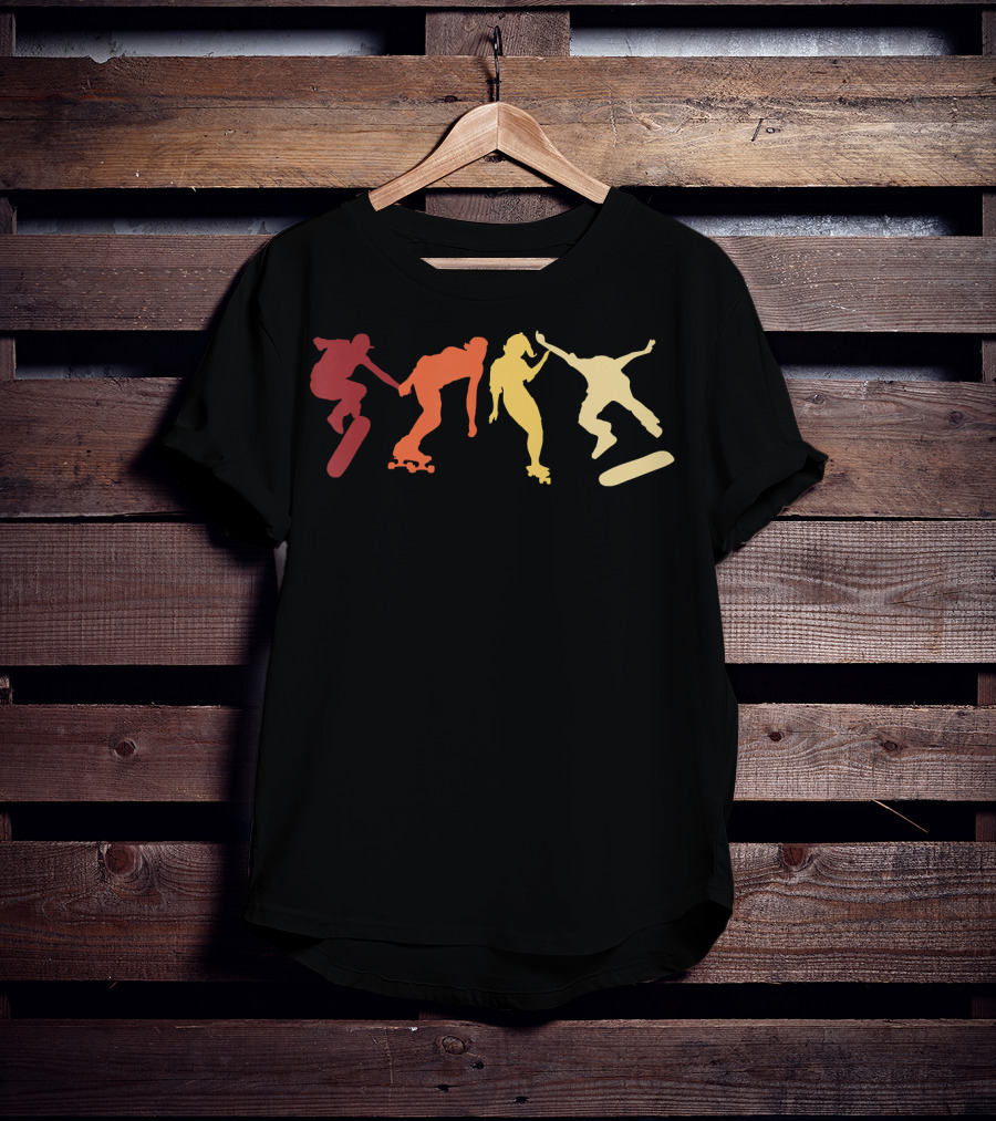 Retro Vintage Skateboard Skater Silhouettes Skate Boarding T-Shirt