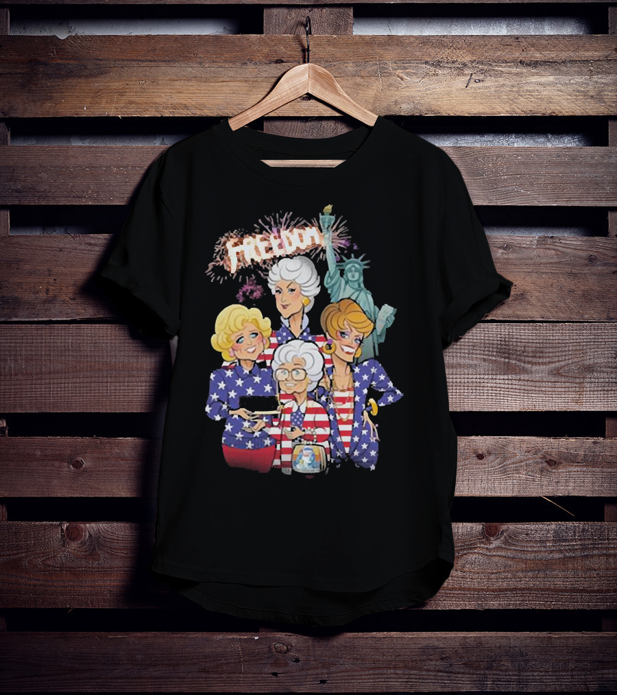 America Flag Golden Girls Freedom With Statue Of Liberty Fireworks T-Shirt
