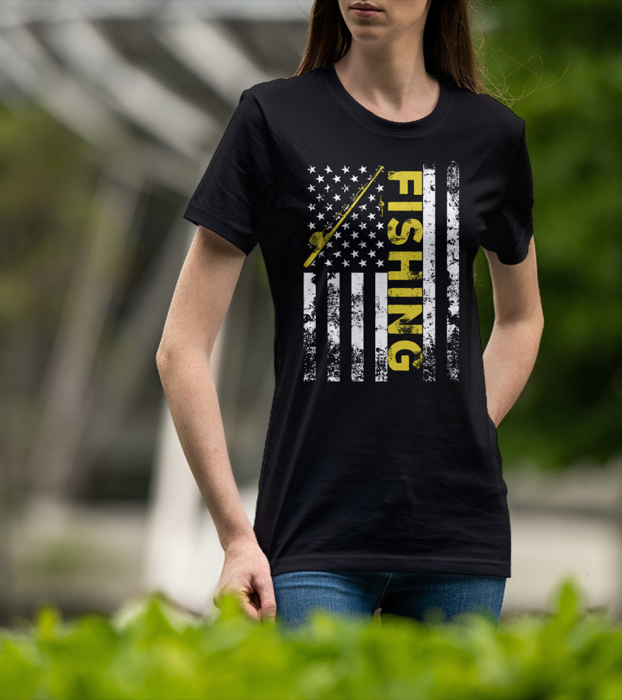 American Flag Fishing USA Patriotic T-Shirt