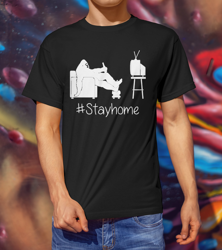 Bigfoot Relaxing Watching TV #Stayhome T-Shirt