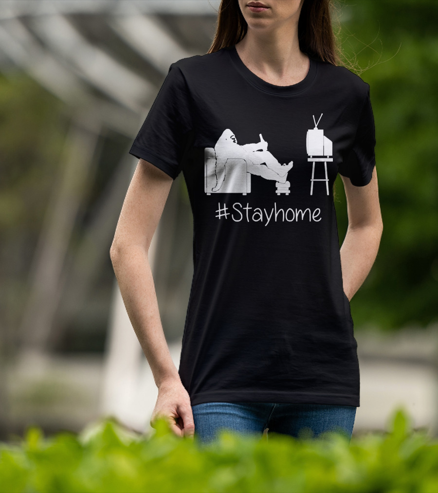 Bigfoot Relaxing Watching TV #Stayhome T-Shirt