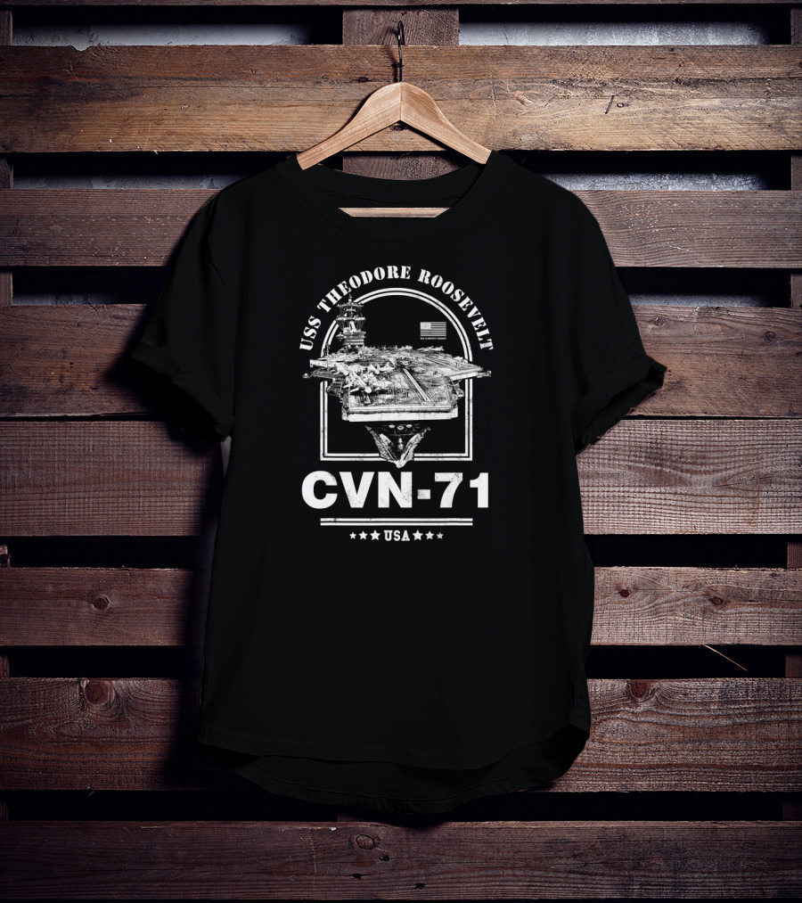 USS Theodore Roosevelt CVN-71 USA American Flag Aircraft Carrier T-Shirt