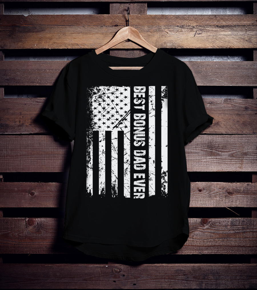 Best Bonus Dad Ever American Flag Mens Patriotic T-Shirt