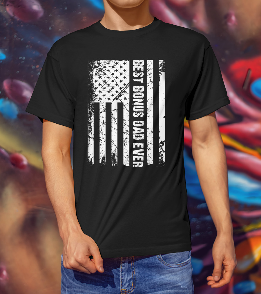 Best Bonus Dad Ever American Flag Mens Patriotic T-Shirt