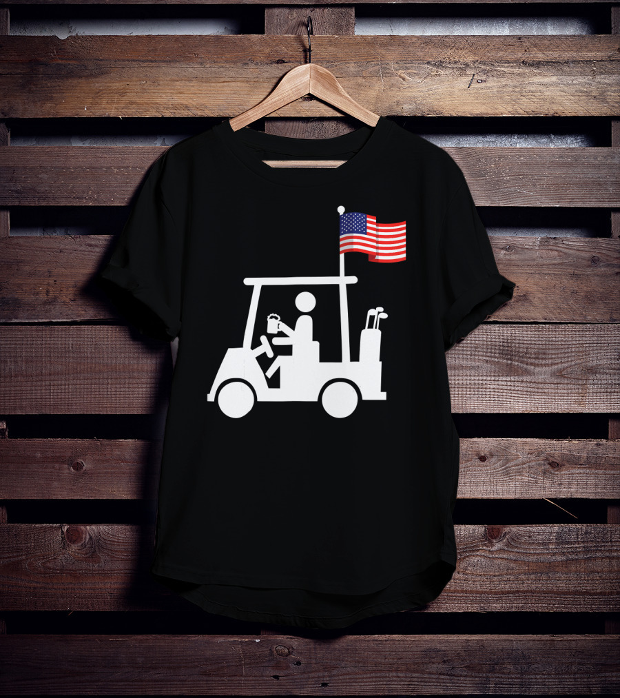 USA Strong Patriotic Golf Cart With American Flag Golf Wear T-Shirt