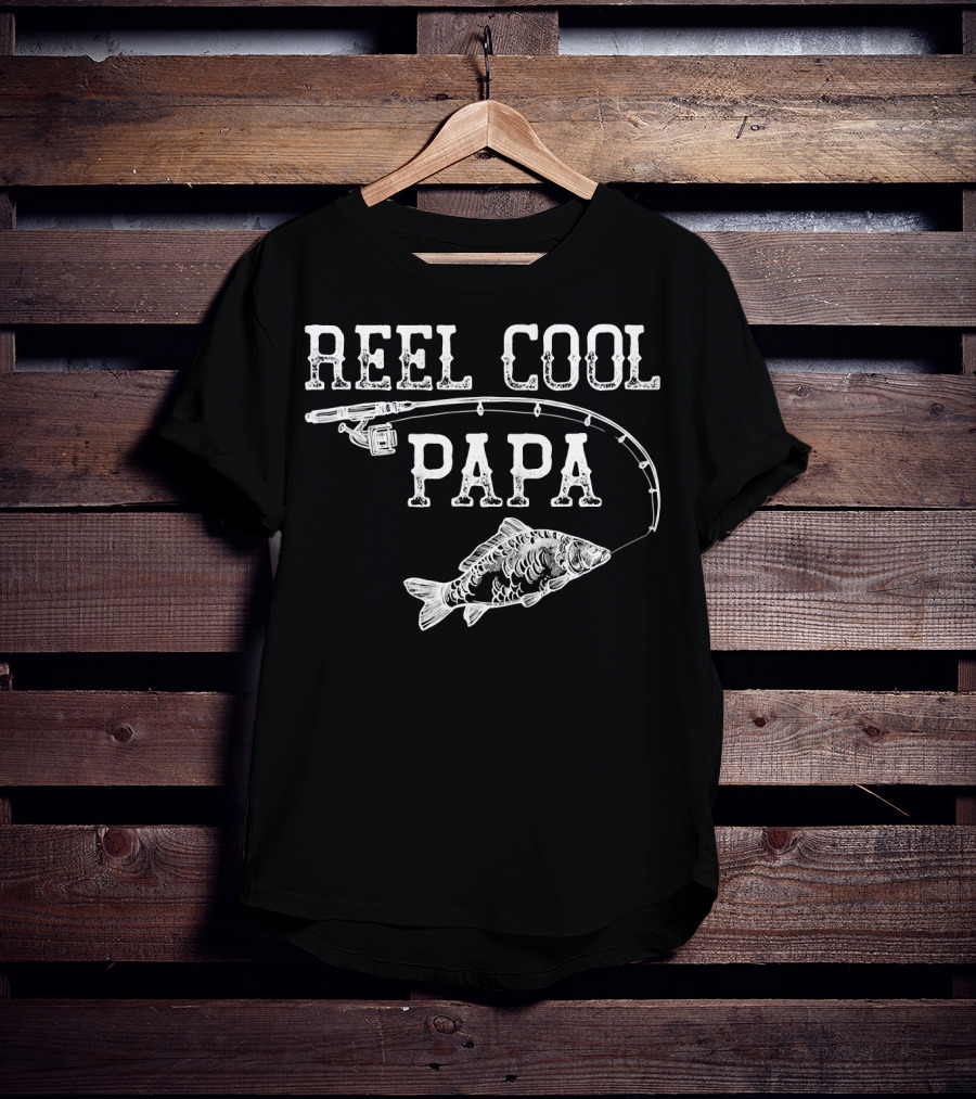 Vintage Reel Cool Papa Fishing Rod Fish Novelty Father T-Shirt