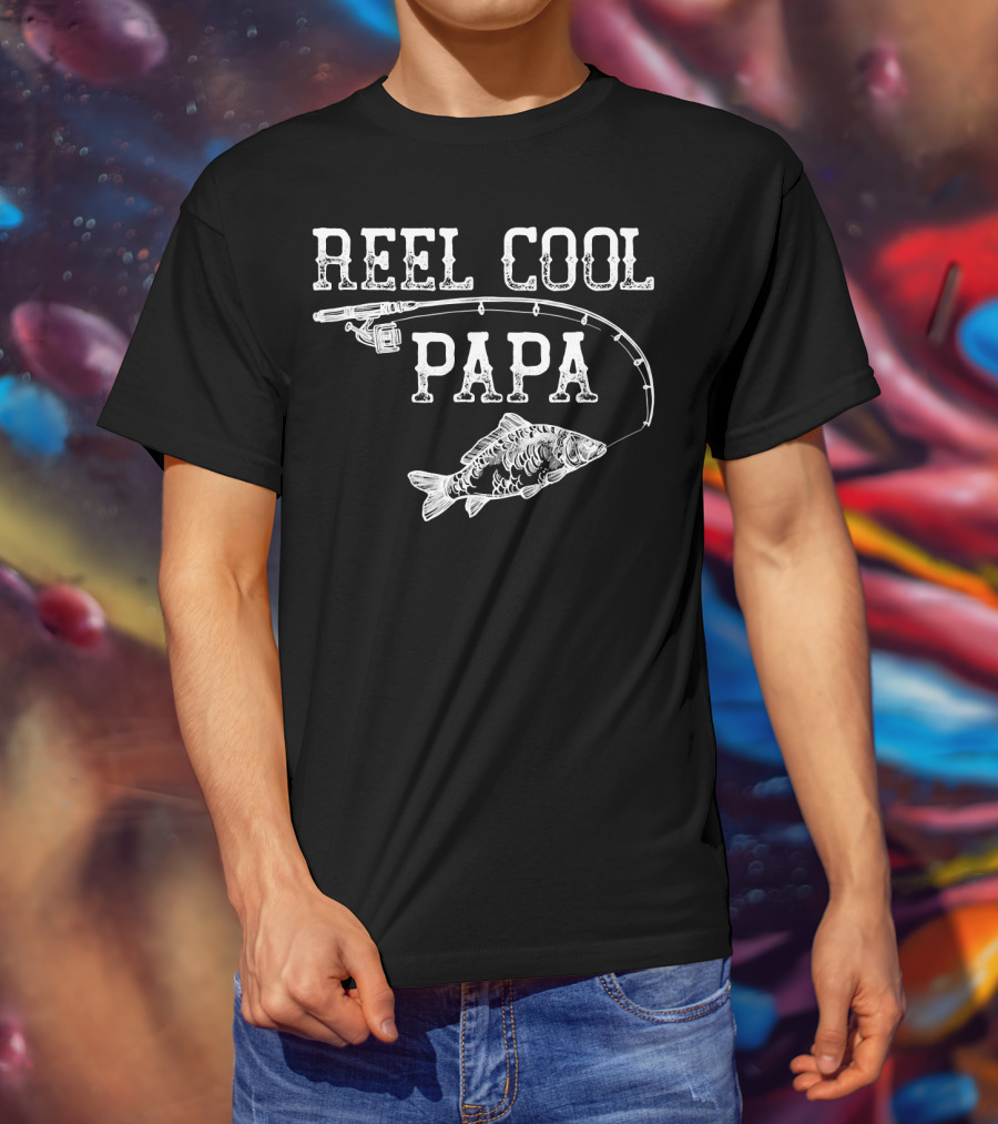 Vintage Reel Cool Papa Fishing Rod Fish Novelty Father T-Shirt