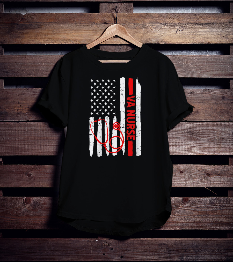 American Flag VA Nurse Stethoscope Black History Month T-Shirt