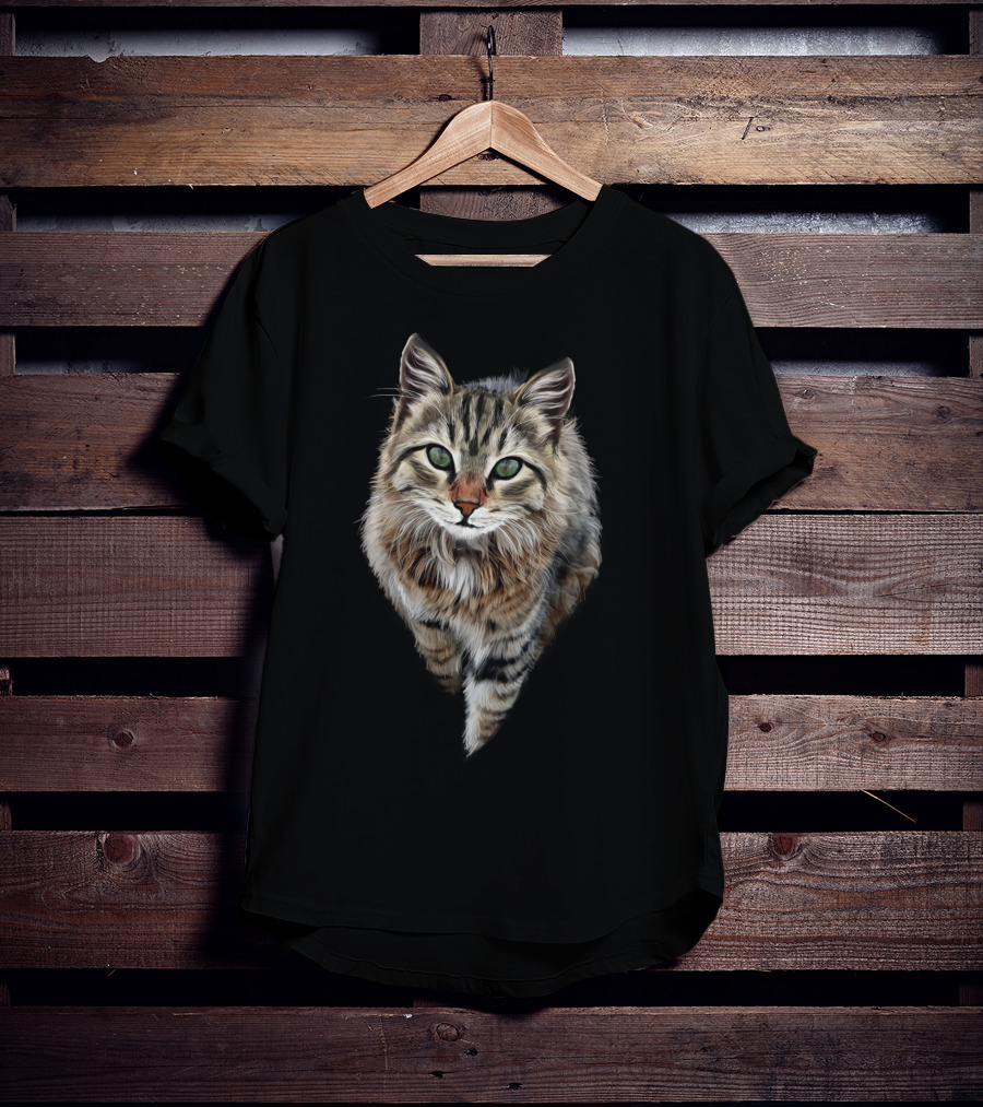 Brown Cat Green Eyes Cats Feline Realistic T-Shirt