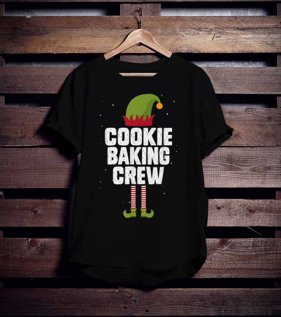 Cookie Baking Crew Christmas Elf Hat And Striped Stockings T-Shirt