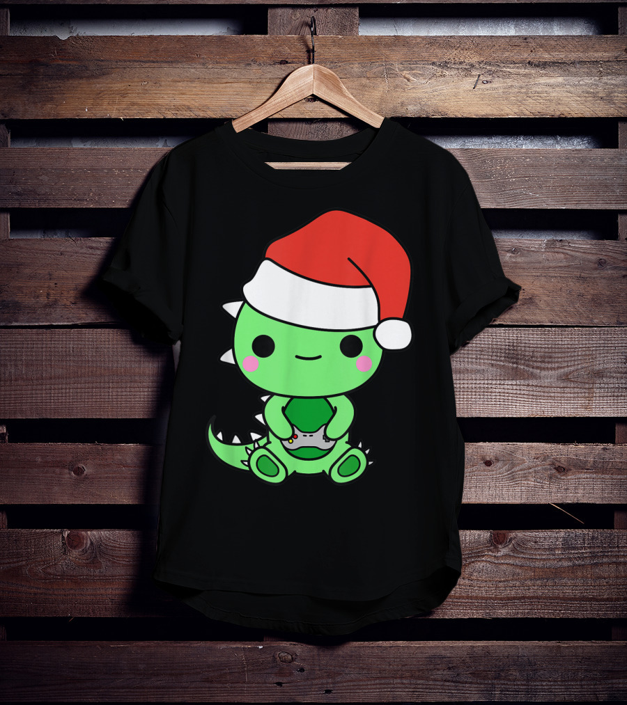 Christmas Gaming Dinosaur Santa Gamer Nerd T-Shirt