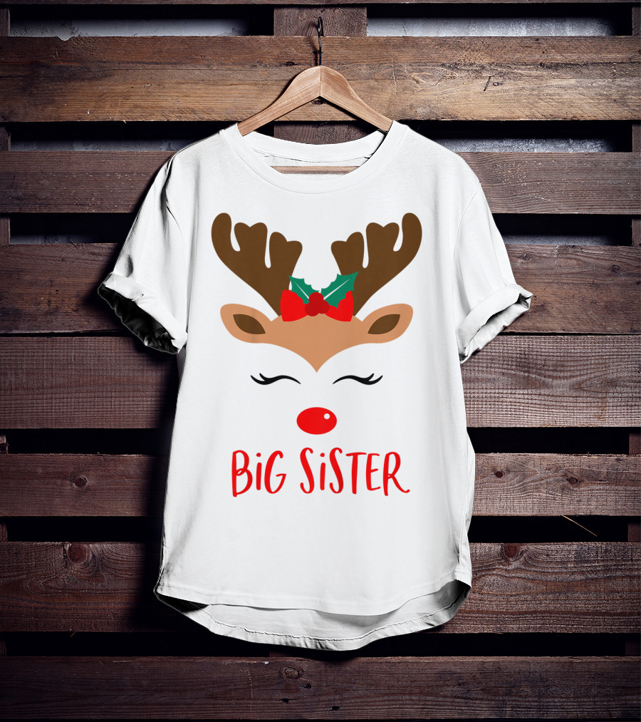 Big Sister Reindeer Christmas Matching Sibling Outfits T-Shirt