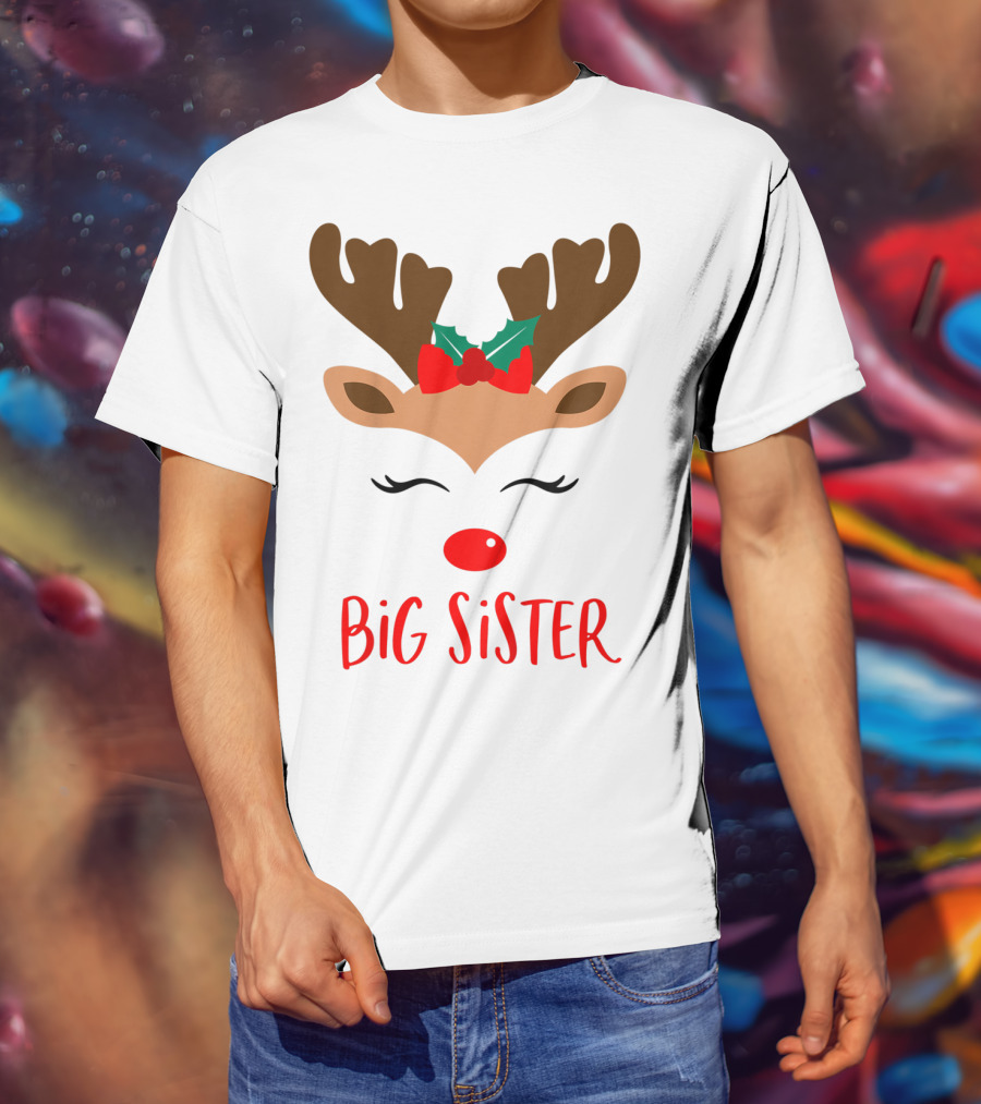 Big Sister Reindeer Christmas Matching Sibling Outfits T-Shirt