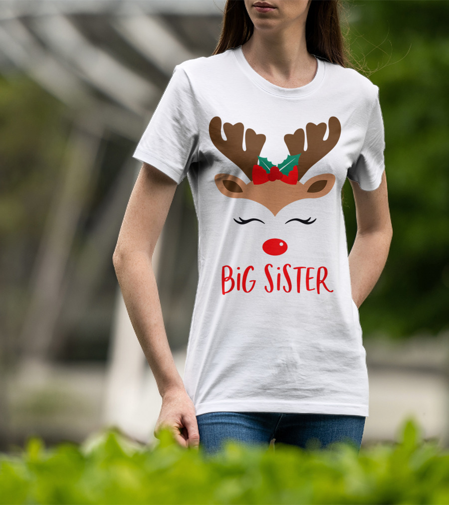 Big Sister Reindeer Christmas Matching Sibling Outfits T-Shirt
