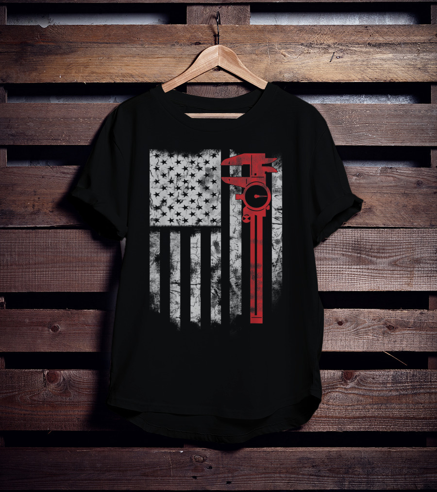 American Flag With Red Caliper For CNC Machinists T-Shirt